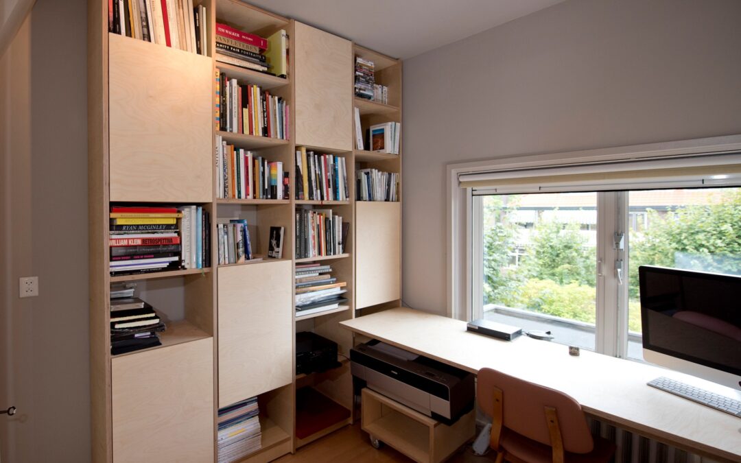 Werkkamer Bureau boekenkast Hillegersberg Rotterdam Berken Multiplex